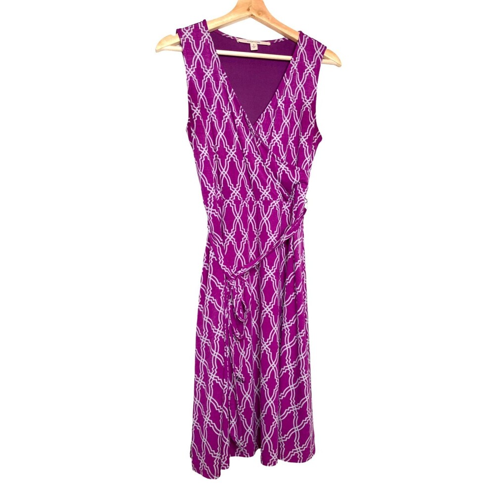 41 Hawthorn Surplice Belted Faux Wrap Dress Purple Geometric Print Size Medium